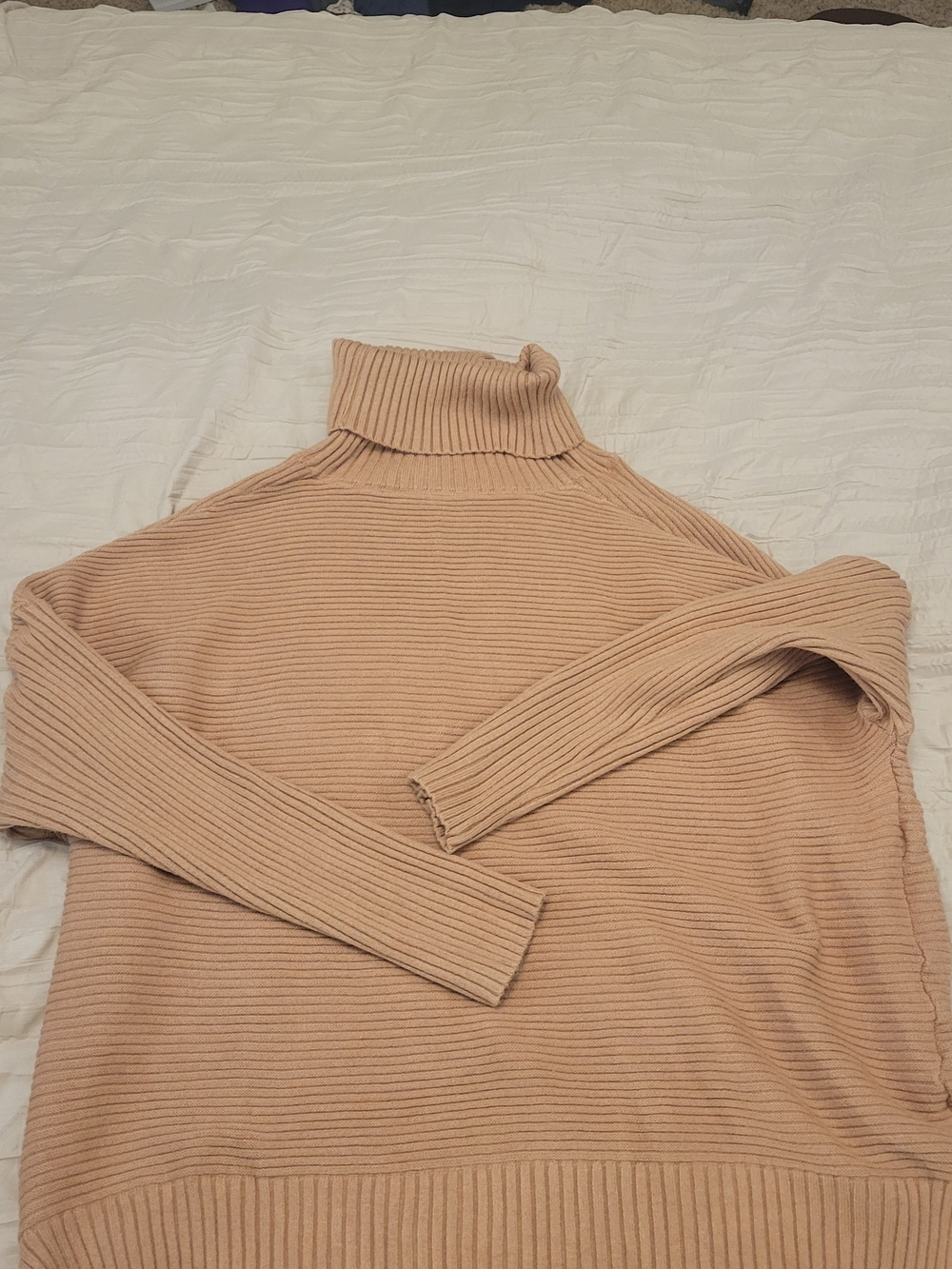 Ribbed Turtleneck Sweater - Beige